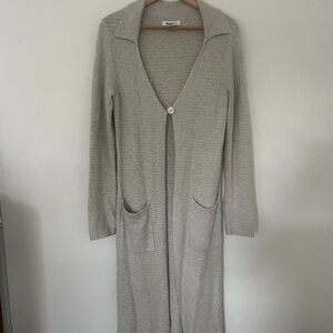 Long Cream Knit Cardigan with Pockets
